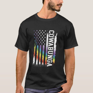 Cowabunga Vereinigte Staaten Bedrängte Regenbogen T-Shirt