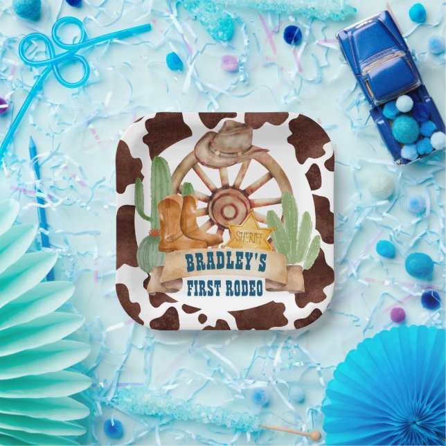 Cowboy 1. Rodeo Pferde Farm Party personalisiert Pappteller (Party)