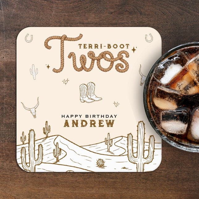 Cowboy 2nd Birthday Party Terri-Boot Twos Western Rechteckiger Pappuntersetzer (Von Creator hochgeladen)