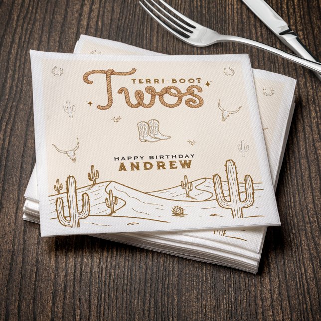 Cowboy 2nd Birthday Party Terri-Boot Twos Western Serviette (Cowboy 2nd Birthday Party Terri-Boot Twos Western Napkins
)