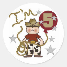 Cowboy 5. Geburtstag T - Shirt und Geschenke Runder Aufkleber