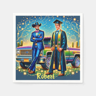 Cowboy Abschluss Typ mit Lieferwagen Truck Custom Serviette