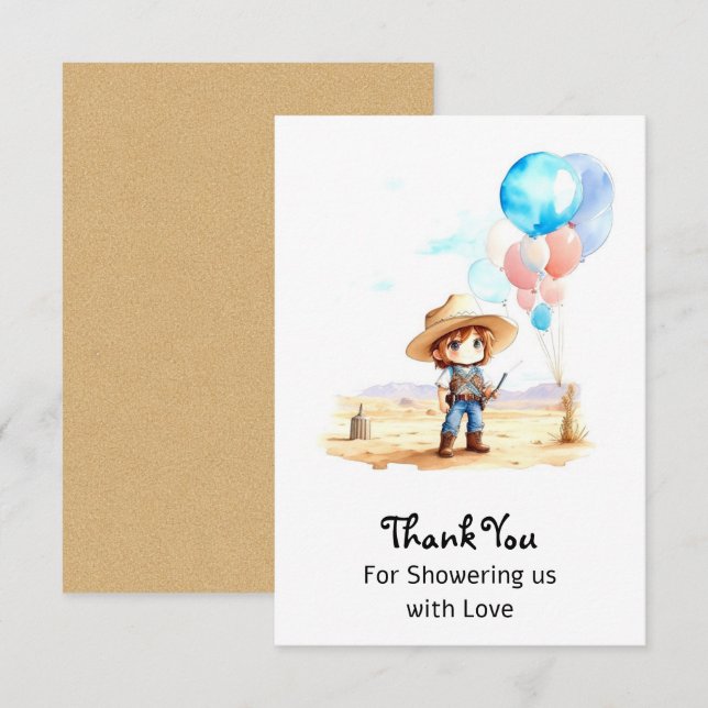 Cowboy Adventure Baby Boy's Wild West Shower Dankeskarte (Vorne/Hinten)