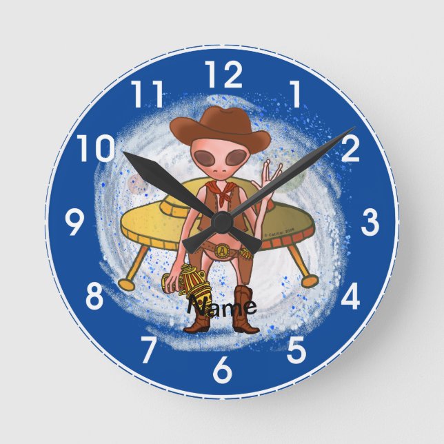 Cowboy Alien Clock Runde Wanduhr (Vorderseite)