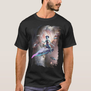 Cowboy-Alien im Weltraum, der auf einem Laserhai r T-Shirt