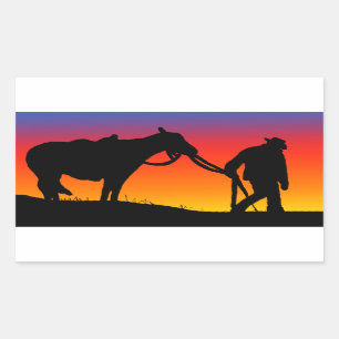 Cowboy am Sonnenuntergang Rechteckiger Aufkleber