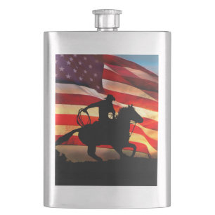 Cowboy American Flag Pferd und Roping Flachmann