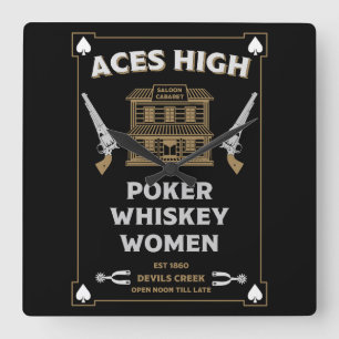 Cowboy American Frontier Saloon Quadratische Wanduhr