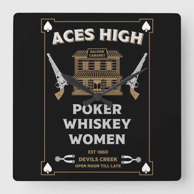 Cowboy American Frontier Saloon Quadratische Wanduhr (Vorderseite)