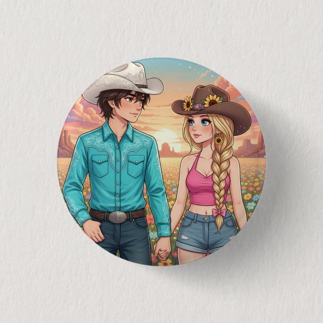 cowboy and cowgirl anime style button (Vorderseite)