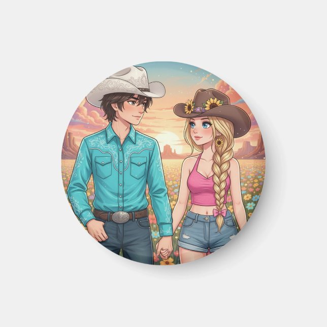 cowboy and cowgirl anime style magnet (Vorne)