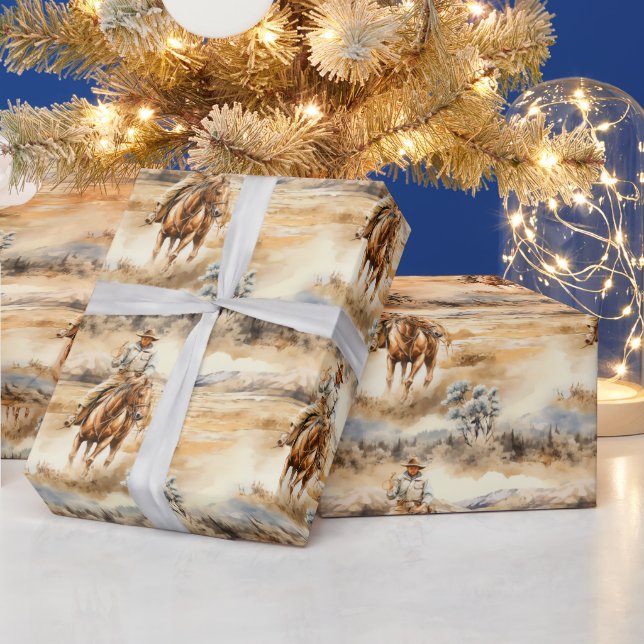 Cowboy-Aquarell im Westen - Geschenkpapier (Feiertage)