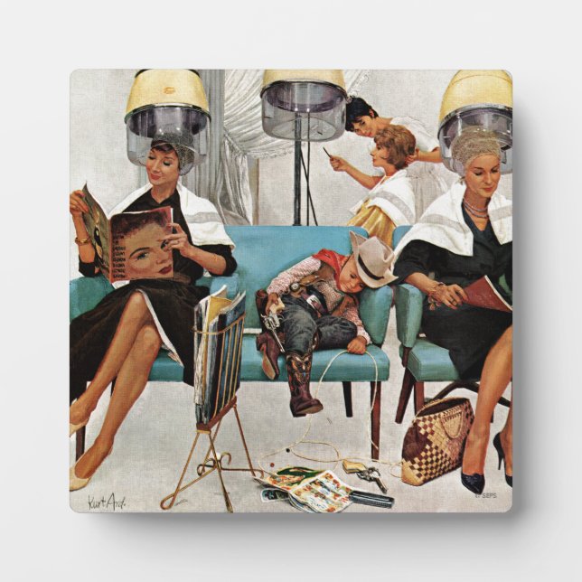 Cowboy Asleep in Beauty Salon Fotoplatte (Vorderseite)