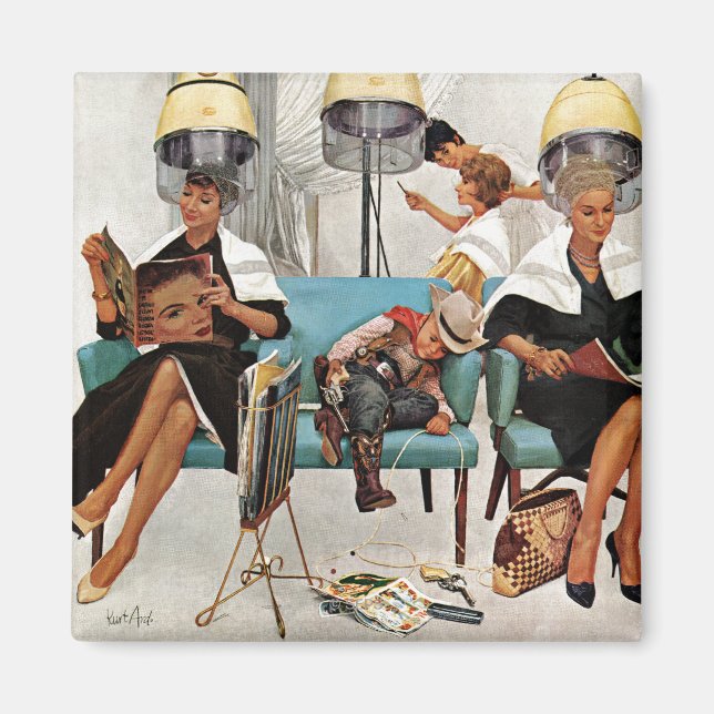 Cowboy Asleep in Beauty Salon Magnet (Vorne)