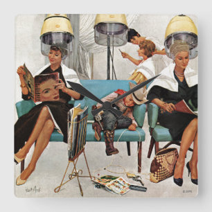 Cowboy Asleep in Beauty Salon Quadratische Wanduhr