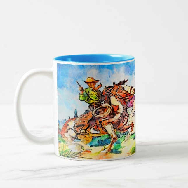 Cowboy auf dem Laufenden Zweifarbige Tasse (Links)