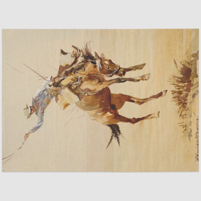 Cowboy auf einem Buckpferd #2 von Edward Borein Seidenpapier (Vorderseite)