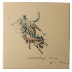 Cowboy auf einem Buckpferd #3 von Edward Borein Fliese