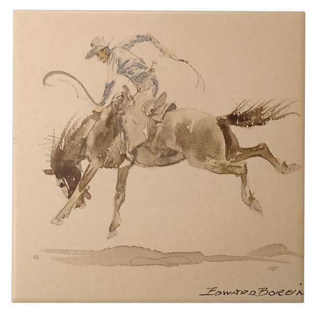 Cowboy auf einem Buckpferd von Edward Borein Fliese (Vorderseite)