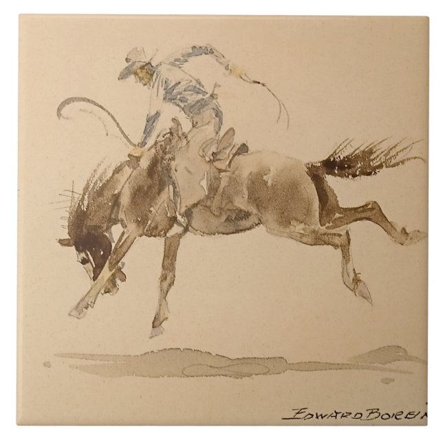Cowboy auf einem Buckpferd von Edward Borein Fliese (Vorderseite)