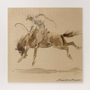 Cowboy auf einem Buckpferd von Edward Borein Puzzle