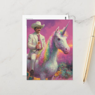 Cowboy auf einem Einhorn in der Wüste Postkarte