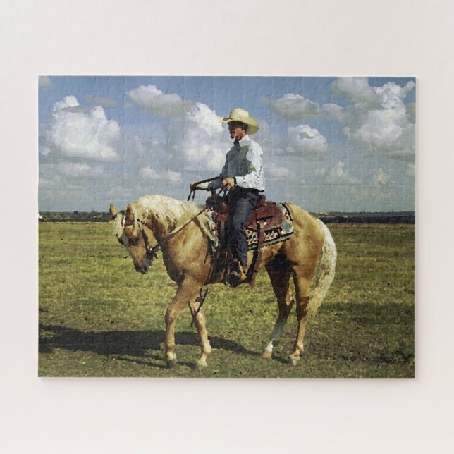Cowboy auf einem Palomino-Pferd Puzzle (Horizontal)
