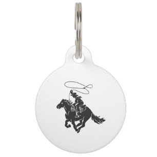 Cowboy auf einem Pferd mit Brille Haustiermarke