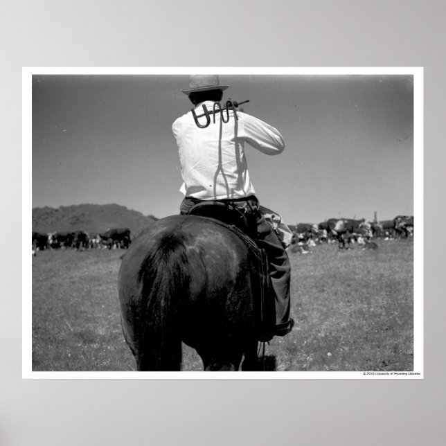 Cowboy auf einem Pferd mit zwei Marken. Poster (Vorne)