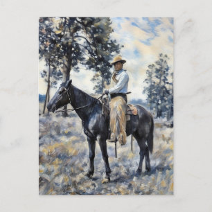 Cowboy auf einem Pferd sitzend, westliche Kunst ma Postkarte