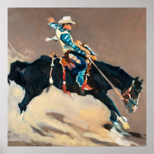 Cowboy auf einer Buckingbronco im Rodeo Poster