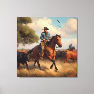 Cowboy auf Fuchsstute Leinwanddruck
