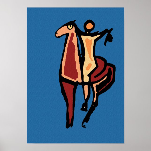 Cowboy auf Pferd Abstrakt 2 Poster (Vorne)