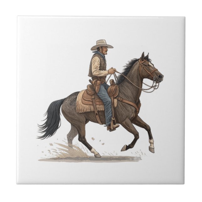Cowboy auf Pferd Fliese (Vorderseite)