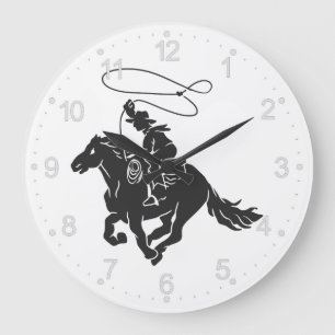 Cowboy auf Pferd mit Lasso Große Wanduhr