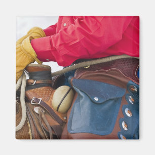Cowboy auf Pferd mit Lederklappen Magnet