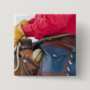 Cowboy auf Pferd mit Lederschäften Button