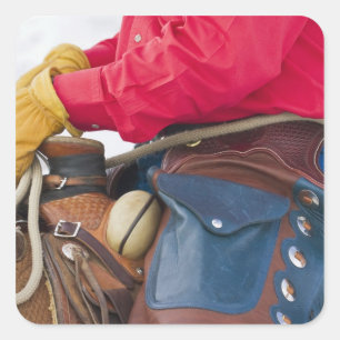 Cowboy auf Pferd mit Lederschäften Quadratischer Aufkleber