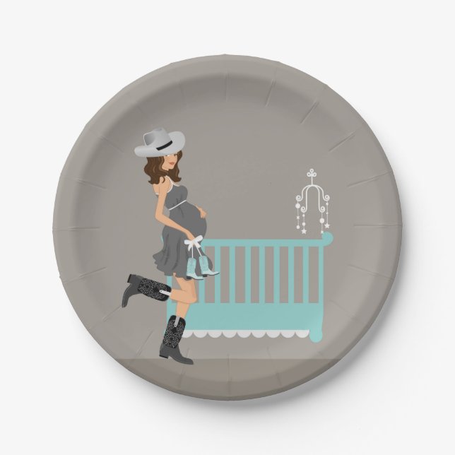 Cowboy-Baby-Dusche - brünett Pappteller (Vorderseite)