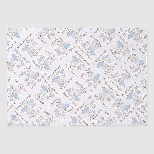 Cowboy Baby Dusche Country Western Blue Boy Seidenpapier (Vorderseite)