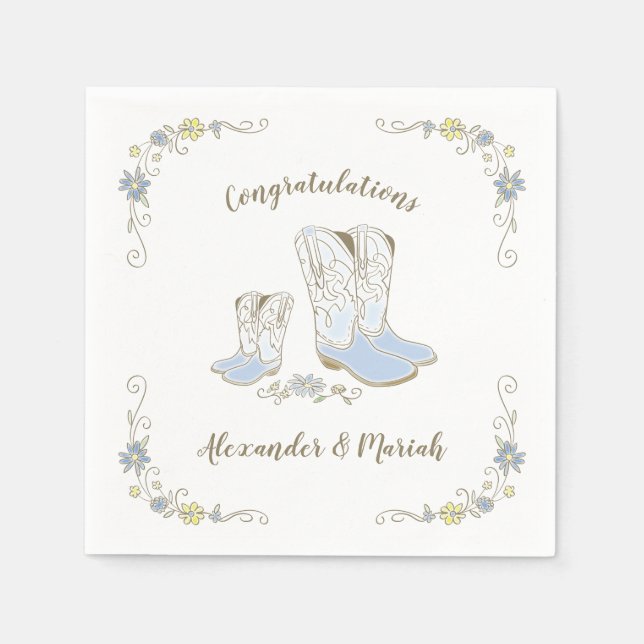 Cowboy Baby Dusche Country Western Blue Boy Serviette (Vorderseite)