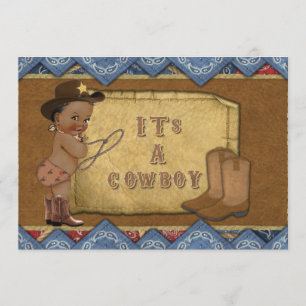 Cowboy Baby-Dusche Einladung Afro American