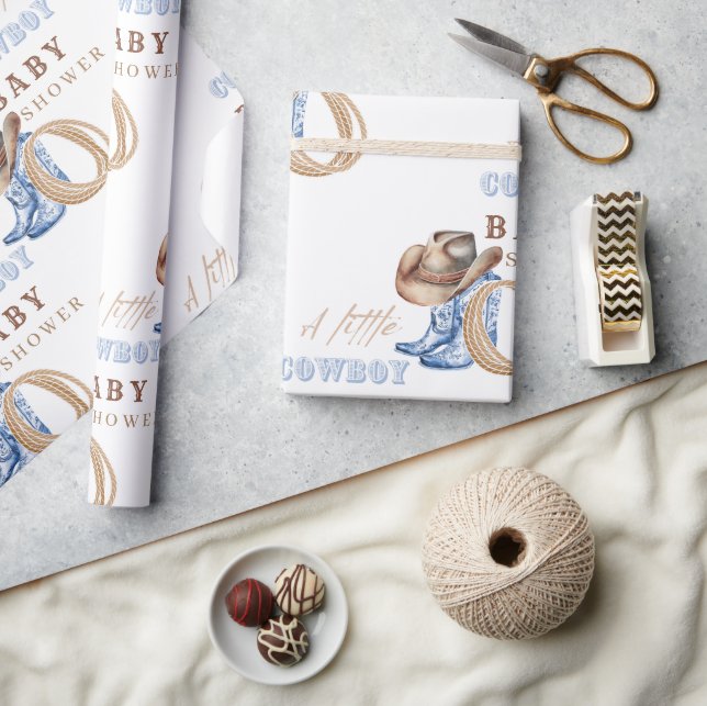 Cowboy Baby Dusche Wasserfarbe Rustikal Geschenkpapier (Kunsthandwerk)