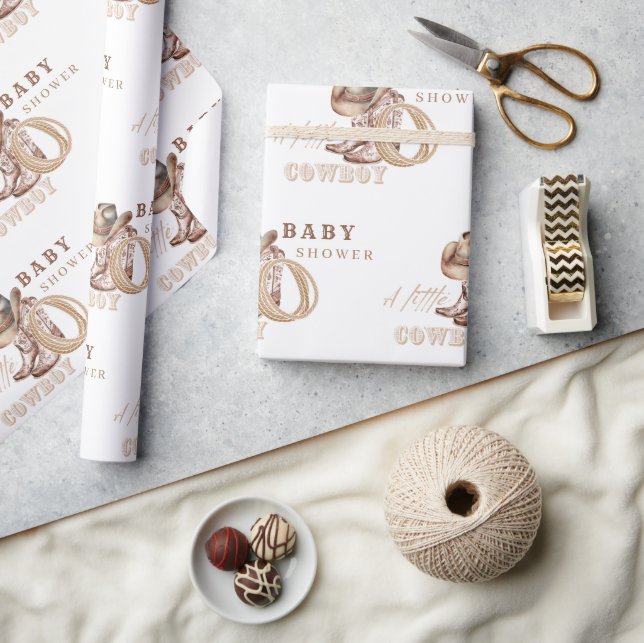 Cowboy Baby Dusche Wasserfarbe Rustikal Geschenkpapier (Kunsthandwerk)