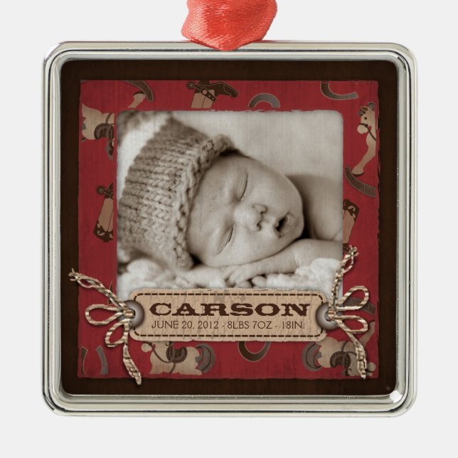Cowboy-Baby-Foto-Verzierung Ornament Aus Metall (Vorne)