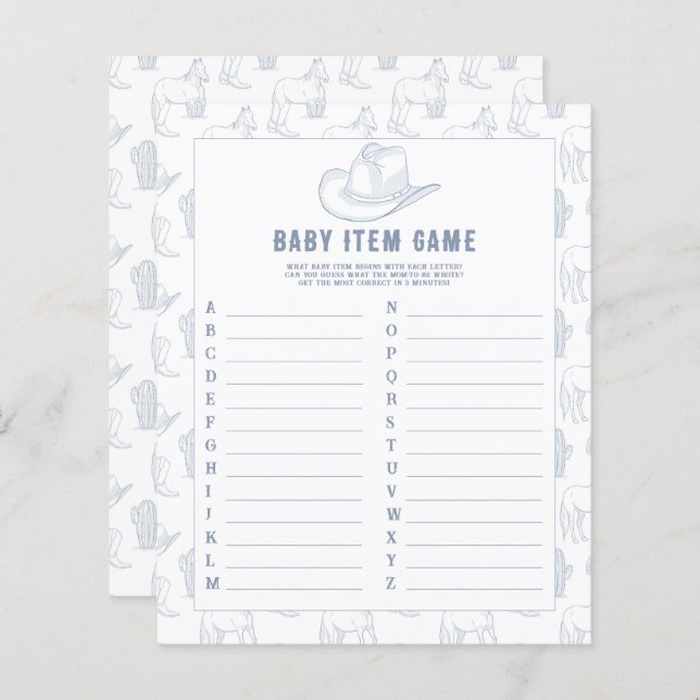 Cowboy - Baby Item Game. Baby Shower Game (Vorne/Hinten)