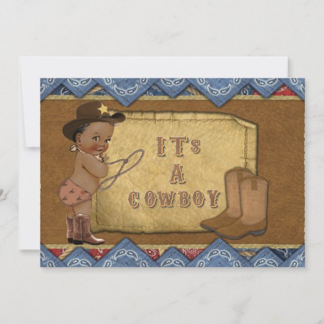 Cowboy Baby Shower Einladung Afroamerikaner (Vorderseite)