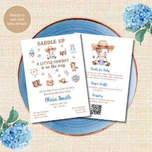 Cowboy-Baby-Shower-Einladung Alles in Einem QR-Cod Einladung
