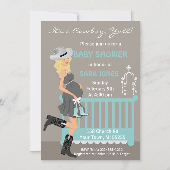 Cowboy Baby Shower Invasion - Blonde Western Einladung (Vorderseite)