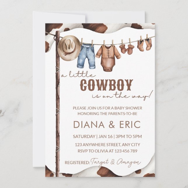 Cowboy Baby Shower Invitation Template, A Little Einladung (Vorderseite)